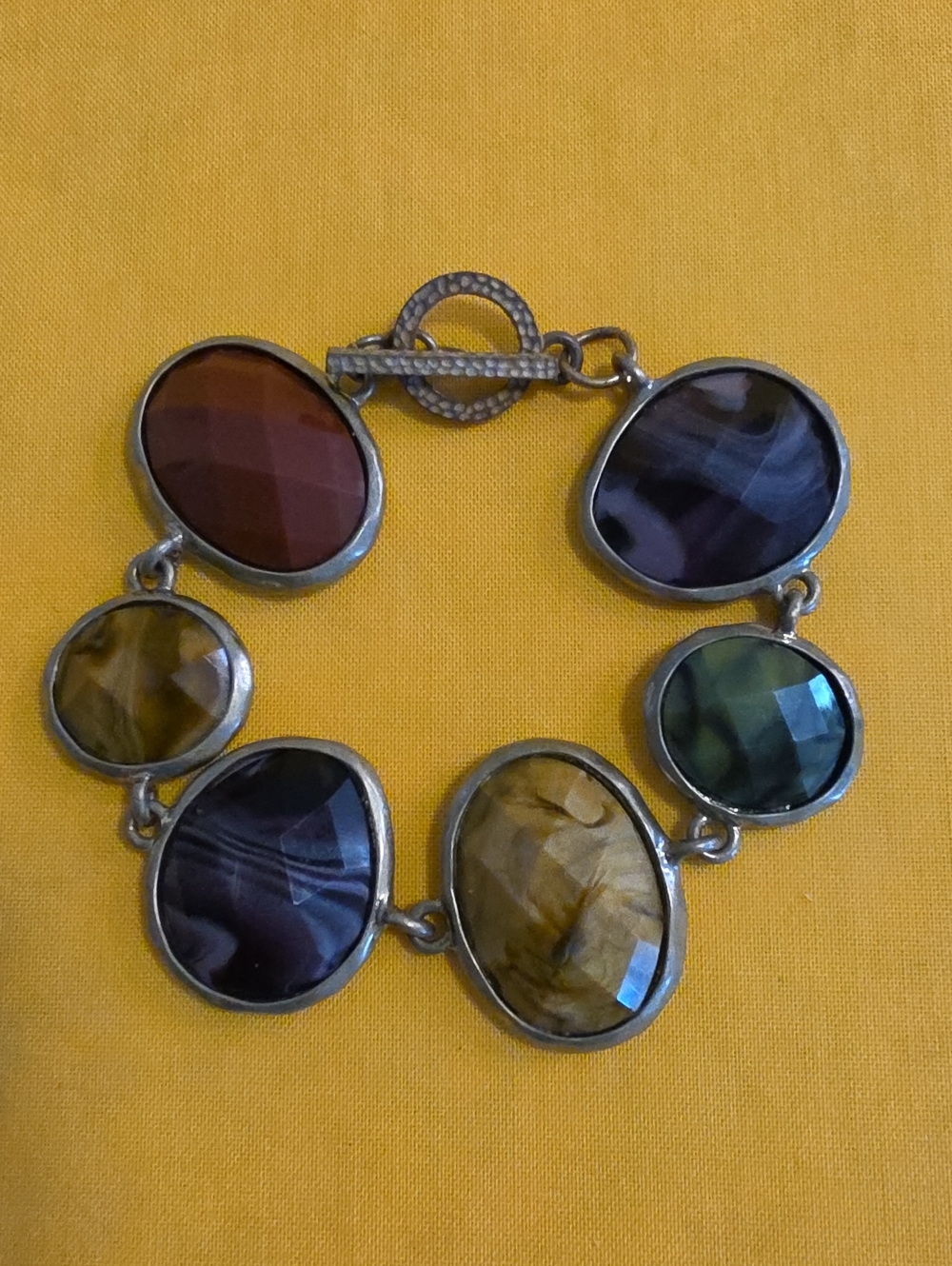 Boho-Style Link Bracelet ▪︎ 6 Colorful Faceted Oval Stone-Like Cabochons